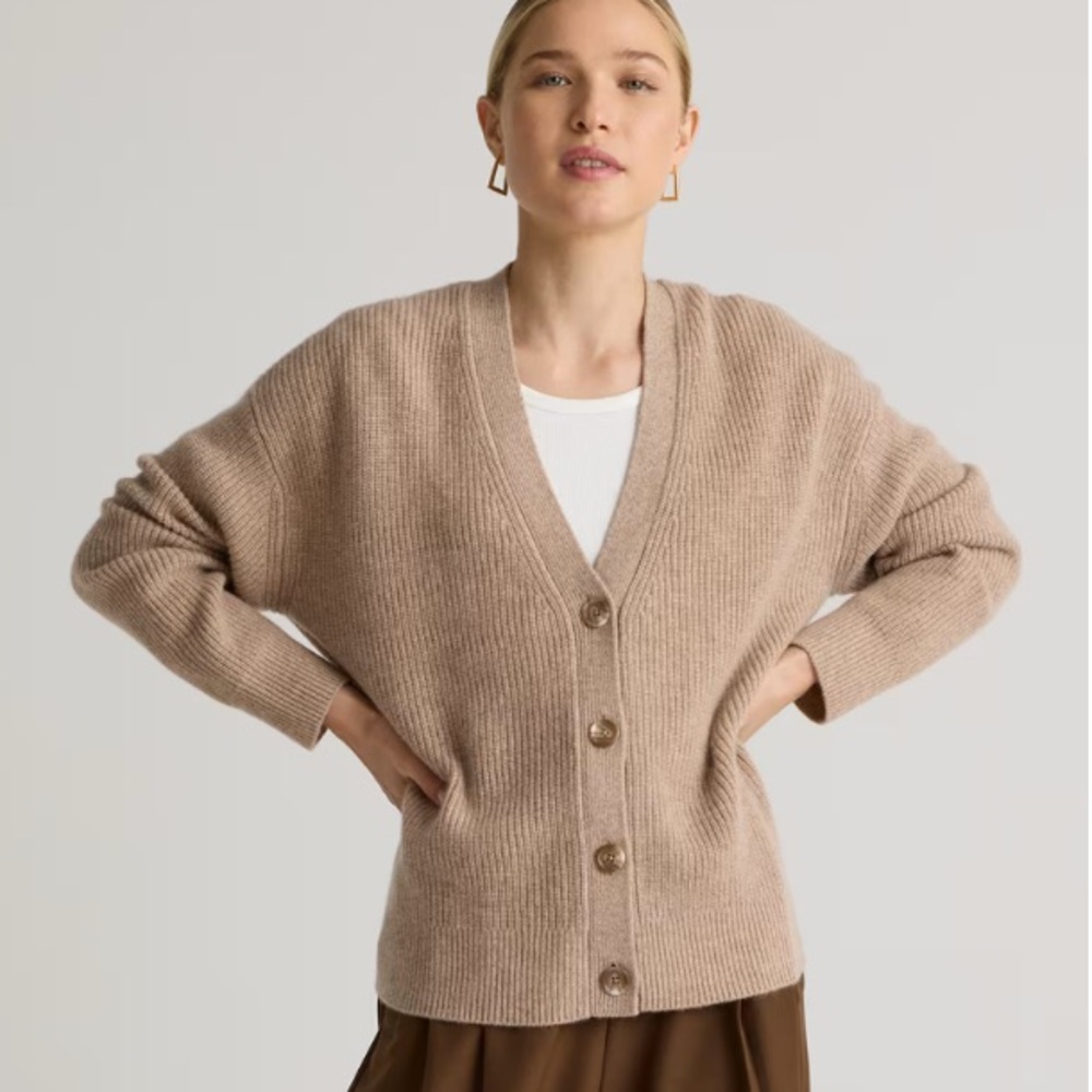 Quince Cashmere Oversized Cropped Cardigan Oatmeal Size XL